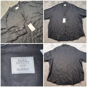 Murano Baird McNutt 100% Linen Shirt Mens Long Sleeve Band Collar Black 4XB NEW